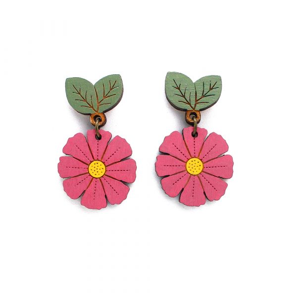 Pink Cosmos Drop Stud Earrings - Image 4