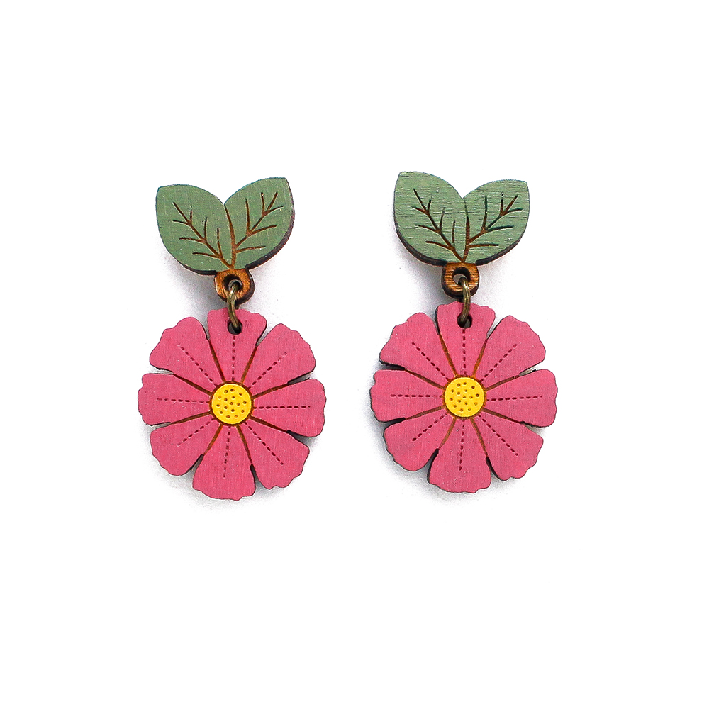 Pink Cosmos Drop Stud Earrings - Image 4
