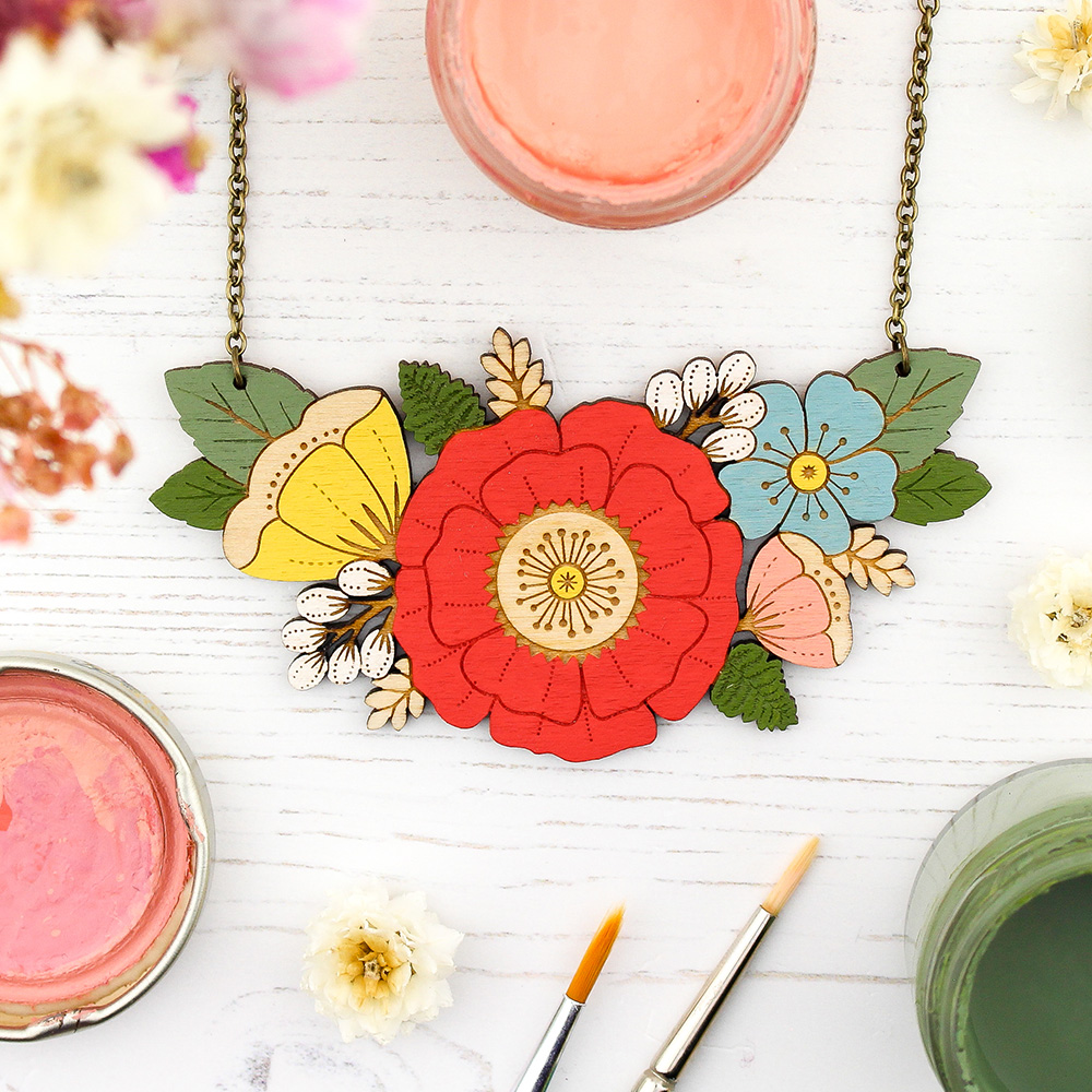 Summer Wildflowers Necklace - Red - Image 3