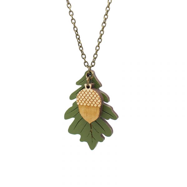 Green Oak Leaf & Acorn Necklace - Image 5
