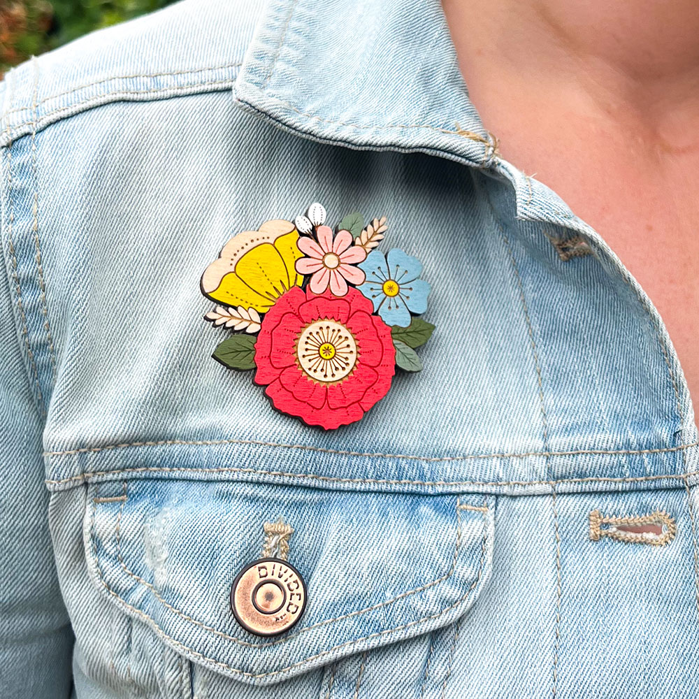 Brooch on denim jacket clearance