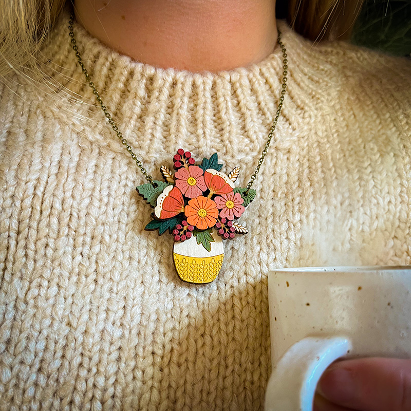 Vase of Autumn Flowers Necklace - Image 2