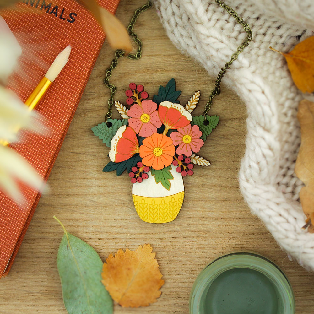Vase of Autumn Flowers Necklace - Image 3